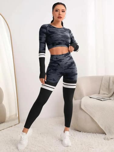 Conjunto Deportivo de Calza y Top Largo con Porta Celular Gris Talles XS al L - Imagen 2