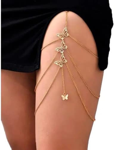 Cadena Body Chain para Muslo con Mariposas Dorada Unitalle