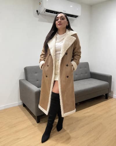 Tapado Saco Largo Forrado en Corderito Marrón S al XL