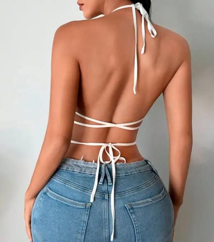 Top Teddy con Tiras para Salidas Nocturnas y Fiestas Blanco Talles S al L - Imagen 2